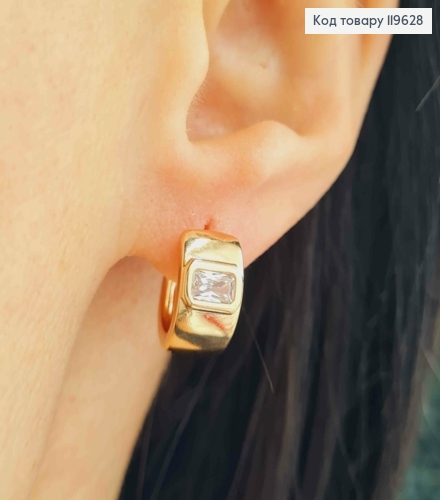 Сережки кільця, широкі з Блискучим каменем, діаметр 1,4см, ширина 7мм XUPING 18K 119628 фото 2