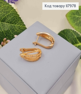 Серьги овальные "Лепесток" украшены камнями, 2см, английская застежка, Xuping 18K 117978 фото