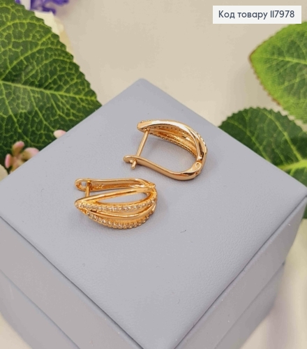 Серьги овальные "Лепесток" украшены камнями, 2см, английская застежка, Xuping 18K 117978 фото 1