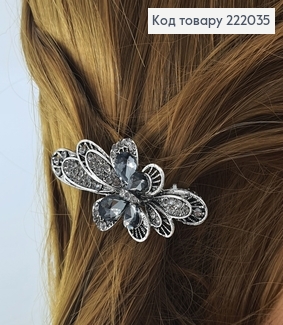 Заколка автомат металл Бантик серебро 6,5 см 222035 фото