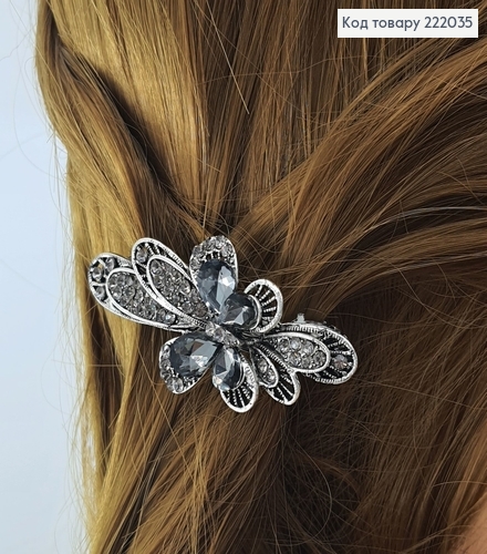 Заколка автомат металл Бантик серебро 6,5 см 222035 фото 1
