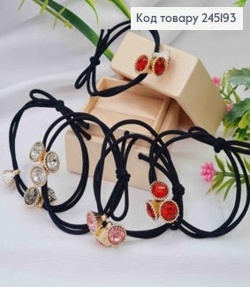 Резинка двойная черная с большим блестящим камнем в ассортименте, 5см. 245193 фото