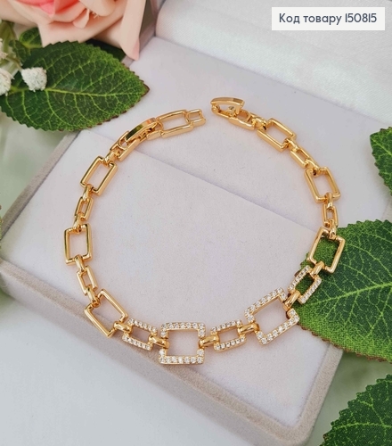 Браслет плетеный из прямоугольничков, в камнях, шир.5-7мм, дл. 19см 150815 фото 1