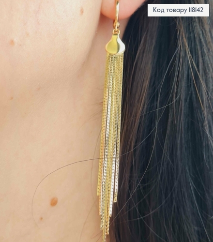 Серьги кольца с семью подвесными цепочками (7,5см), диаметр 1,2см, XUPING 18K 118142 фото 1