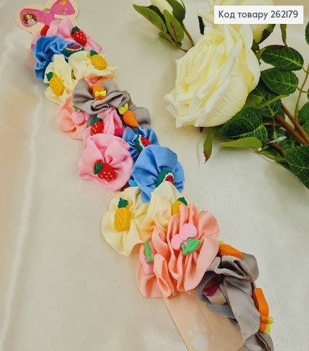 Резинка детская Бантик с фруктами цветная 20 шт/уп 262179 фото 1