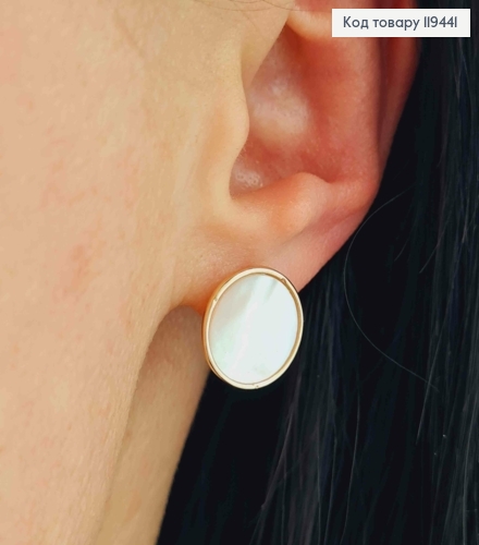 Серьги с перламутровой эмалью, 1,3см, английская застежка, Xuping 18К. 119441 фото 1