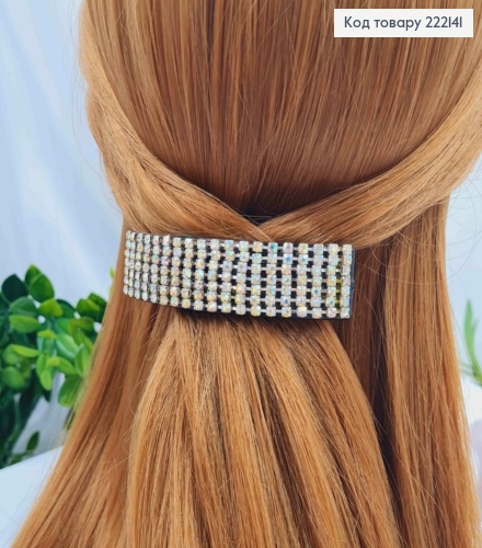 Заколка автомат (5,5см), пластик Прямоугольный со стразами, цвета Хамелеон, 2*8см 222141 фото 1