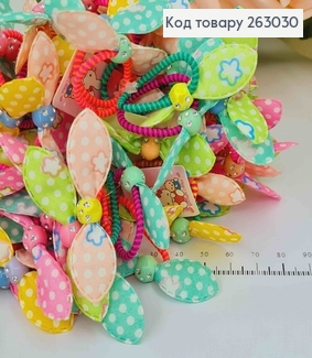 Резинка детская, 100шт, яркая цветная, Солоха с бусинкой в камнях 263030 фото