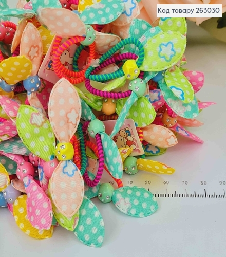 Резинка детская, 100шт, яркая цветная, Солоха с бусинкой в камнях 263030 фото 1