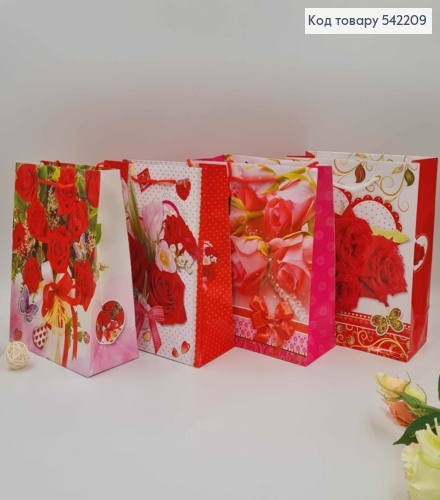 Пакет бумажный, "Букеты Роз" в ассорт. 21,5*18*8см 542209 фото 1