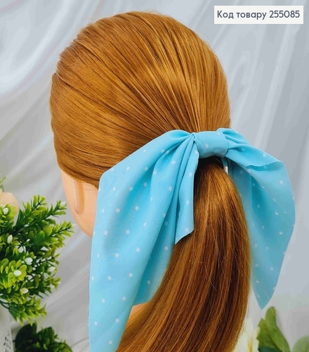 Резинка 5см, Твіллі з бантиком, Бірюзового кольору, в горошок, довж.16см   255085 фото 1