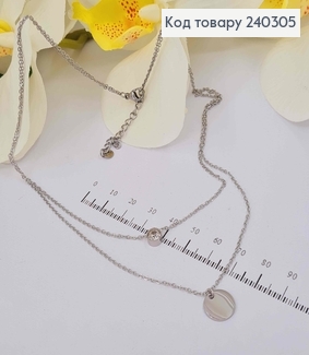 Цепочка двойная, с подвесками камнем и плоской монеткой, 40+5см, сталь Stainless Steel 240305 фото