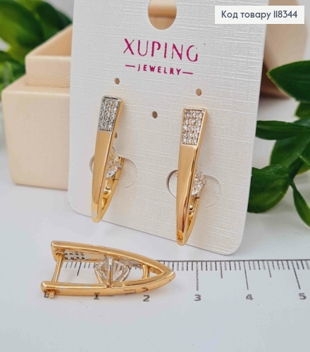 Сережки стріли прикрашені Яскравим камінням, 2,5см, англійська застібка, XUPING 18K 118344 фото 1