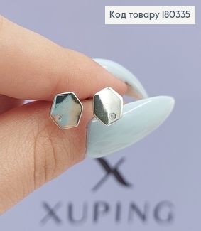 Серьги гвоздики шестиграник родироване медзолото Xuping 180335 фото