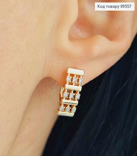 Серьги "Прямоугольные" украшены Блестящими камешками, длина 1,5см, английская застежка, Xuping 18K 119557 фото 1