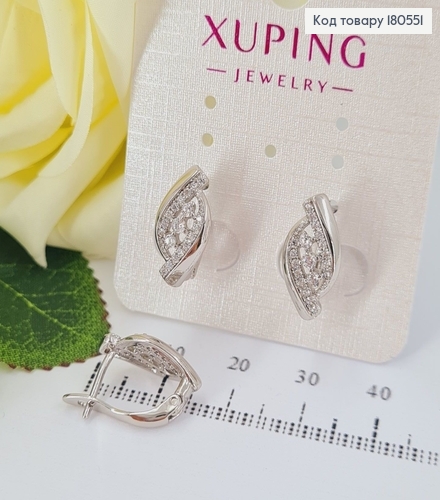 Серьги родированные Линии счастья с камнями,английская застежка, 1.7 см Xuping 180551 фото 2