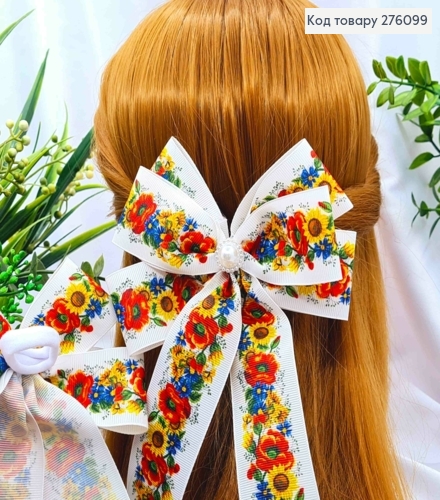 Бант с ярким принтом "Цветы", на резинке, ткань репс, размер 13*19см, ручная работа, Украина. 276099 фото 1