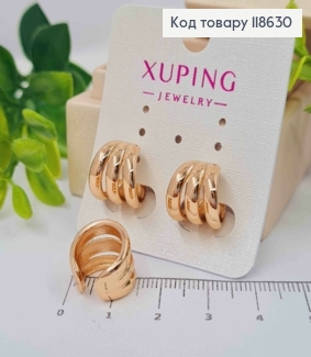 Серьги кафы на хрящик уха, имитация трех колец (1пара), 1,3см, Xuping 18К 118630 фото