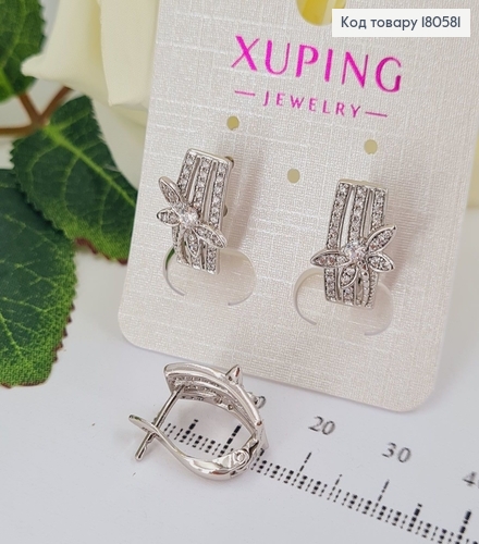 Серьги Прямокутные в камнях 1,6*1см (аангл.застежка), родированые Xuping 180581 фото 2