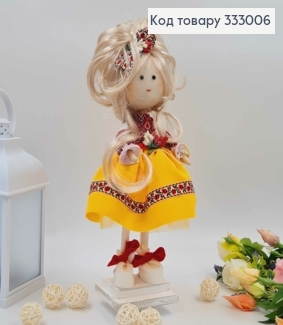 Лялька ДІВЧИНКА,"З бантиком" в жовтій спідничці, висота 32см, ручна робота, Україна 333006 фото