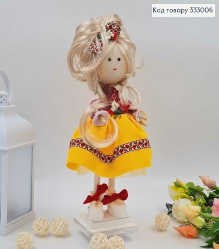 Кукла ДЕВОЧКА, "С бантиком" в желтой юбочке, высота 32см, ручная работа, Украина 333006 фото 1