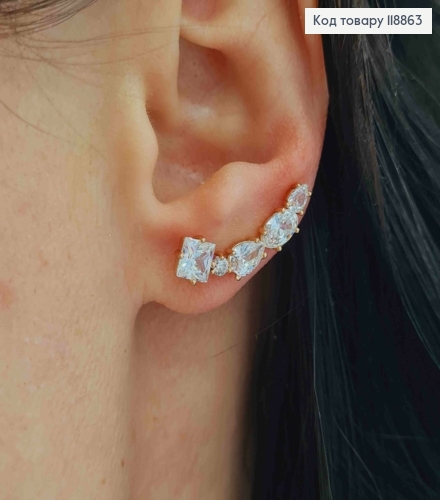 Серьги крючки украшены Блестящими камешками, 2,3см, Xuping 18К 118863 фото 1