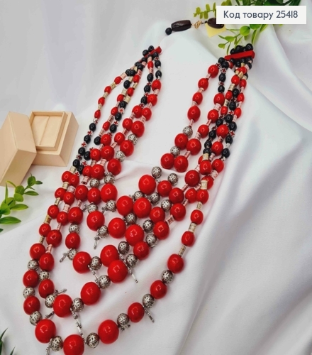 Намисто дерев'яне, в етнічному стилі, ЧЕРВОНО-ЧОРНОГО кольору, 90см, ручна робота 25418 фото 2