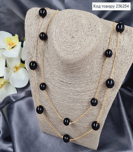 Подвеска на шею двойная с Черными жемчужинами, 90+4см 236254 фото 2