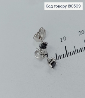 Сережки гвіздки з чорним  камінцем родіроване медзолото Xuping 180309 фото