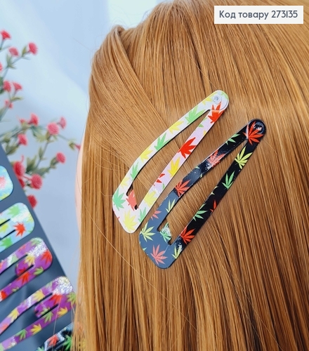 Заколки Тік-так 6.5 см, різнокольорове кленове листя, 10 шт/уп. 273135 фото 1