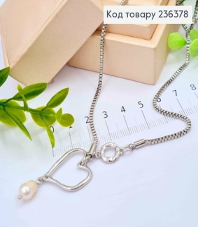 Біжутерія на шию подвійна,з подовжувачем, Серце з перламутровою бусиною, 65+7см, Fashion Jewelry 236378 фото