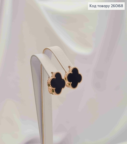 Серьги медного цвета, Van Cleef с черной эмалью (1,4см), англ. застежка, Fashion Jewelry 260168 фото 3