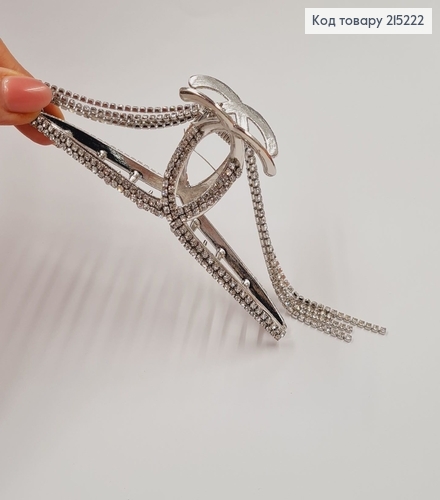 Краб металл ШАНЕЛЬ, 11,5см с цепочкой, в камнях, серебряного цвета 215222 фото 2