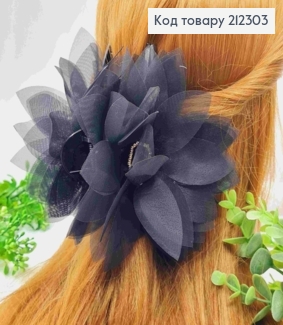 Краб пластик с "БАНТОМ" из органзы и черным камнем, 13 см, Черного цвета. 212303 фото