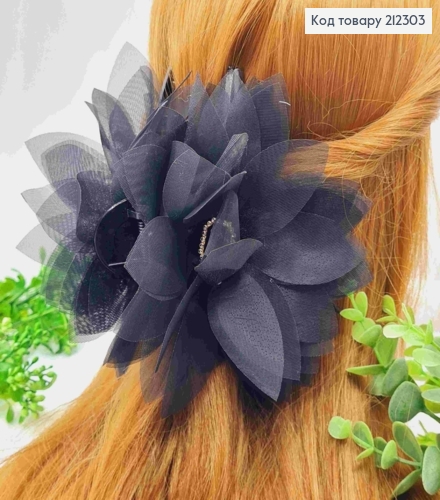 Краб пластик с "БАНТОМ" из органзы и черным камнем, 13 см, Черного цвета. 212303 фото 1