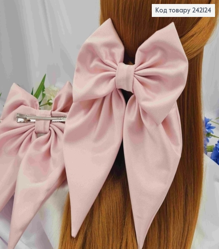 Заколка (7,5см) БАНТ РОЗОВОГО цвета, ткань плотный атлас, размер 13*22см, Украина. 242124 фото 1
