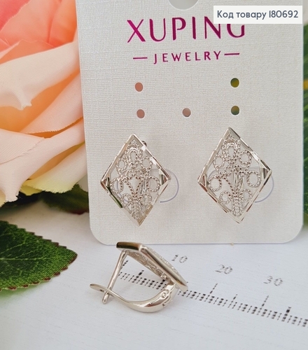 Сережки родированые Узоры в ромбе (англ.застежка), 1,7*1,5см, Xuping 180692 фото 2