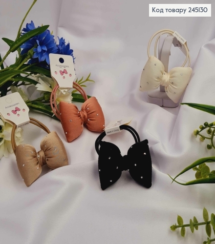 Резинка подвійна з Бантиком в камінцях, 5см, пастельних кольорів в асортименті 245130 фото 1