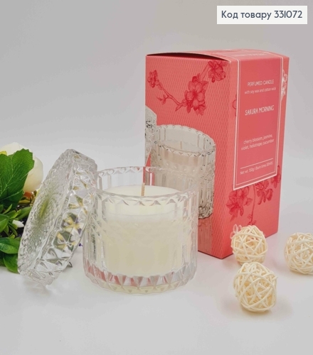 Парфумована свічка  з кришкою, СОЄВА, SACURA MORNING (cherry,jasmine,violet,heliotrope,cucumber) 331072 фото 1