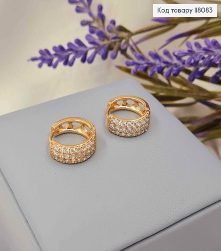 Серьги кольца украшены камешками в три ряда, ширина 5мм, диаметр 1,5см, Xuping 18К. 118083 фото 1