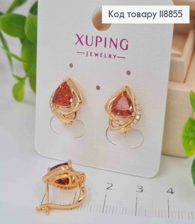 Серьги "Космическая Капелька" с Красным камнем, 1,4см, английская застежка, Xuping 18К 118855 фото