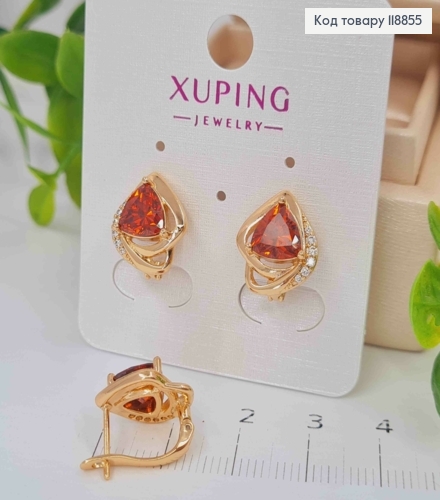 Серьги "Космическая Капелька" с Красным камнем, 1,4см, английская застежка, Xuping 18К 118855 фото 1