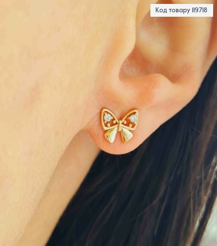 Серьги гвозди "Бантик" украшены Блестящими камешками, длина 0,7см, Xuping 18К. 119718 фото 1