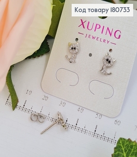 Сережки родированые гвоздики Котики в камнях, 1*0,6см, Xuping 180733 фото