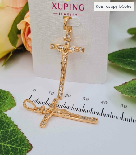 Крестик в камешках, с распятием, 3,5*2см, Xuping 18К 130566 фото 1