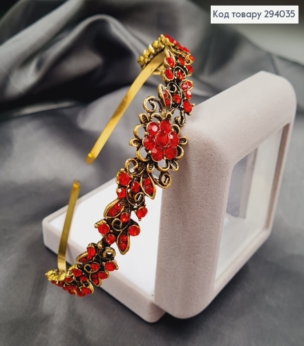 Діадема метал під золото з ЧЕРВОНИМИ камінцями 294035 фото 2