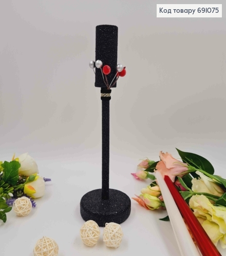 Підсвічник дерев'яний, блиск чорного кольору, декорований ягодами, висота 28см, підставка 9см  691075 фото 1