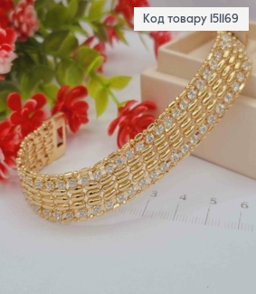 Браслет украшен Блестящими камешками по краям, ширина 1,5см, длина 18см, Xuping 18K 151169 фото