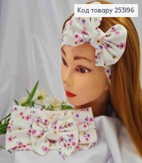 Повязка Бант детская, трикотаж, принт Разноцветные цветочки, 18*8см, ручная работа, Украина. 253196 фото