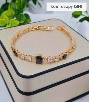 Браслет "МРИЯ" украшен Черными и Блестящими камешками, дл. 17,5+2см, Xuping 18K 151141 фото
